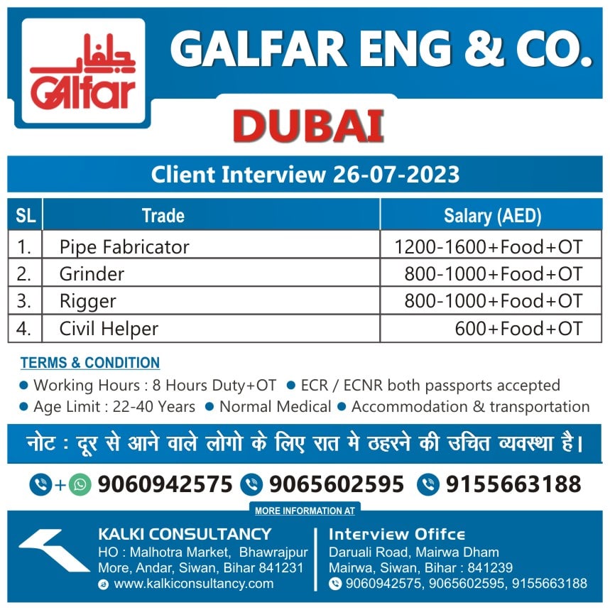 Galfar Eng & Co, Dubai, Client Interview on 26-07-2023