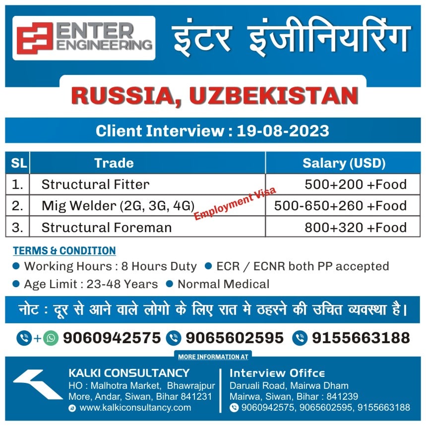 Enter Engineering, Russia Uzbekistan, Client Interview on (Saturday) 19-08-2023