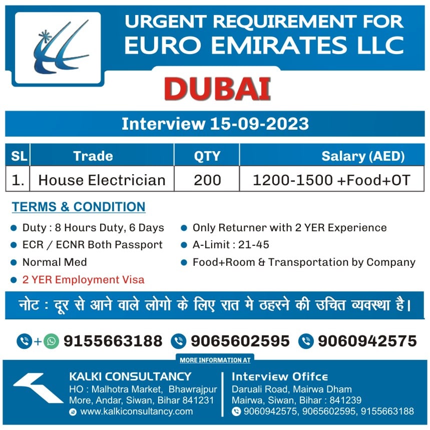 EURO Emirates LLC, Dubia, Interview : 15-09-2023