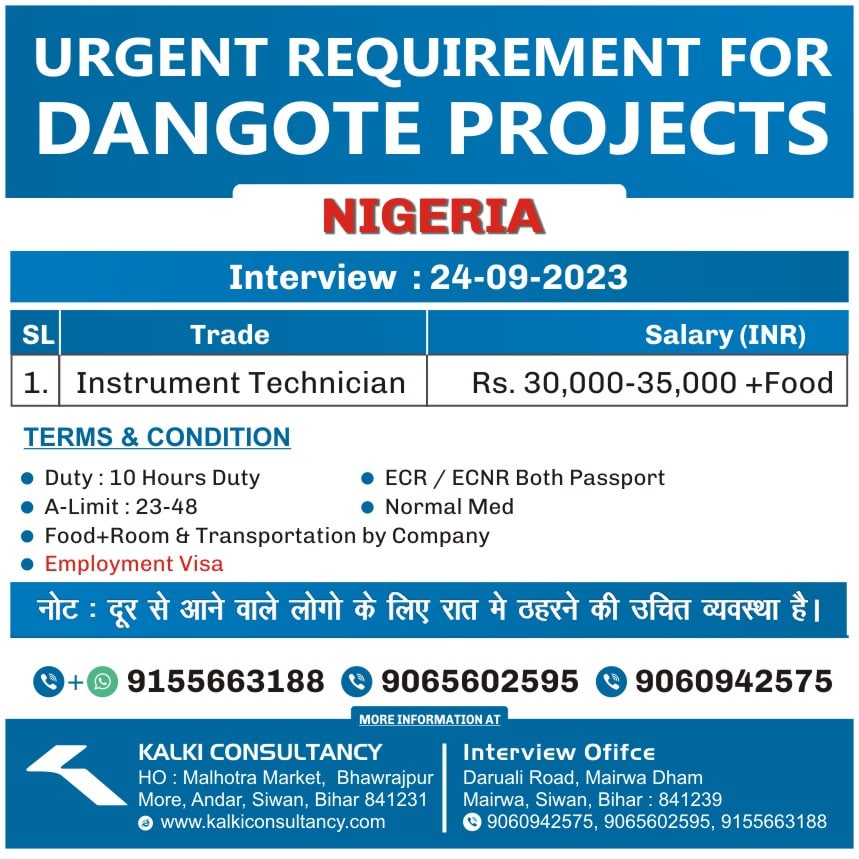 Dangote Projects, Nigeria,  Interview on 24-09-2023