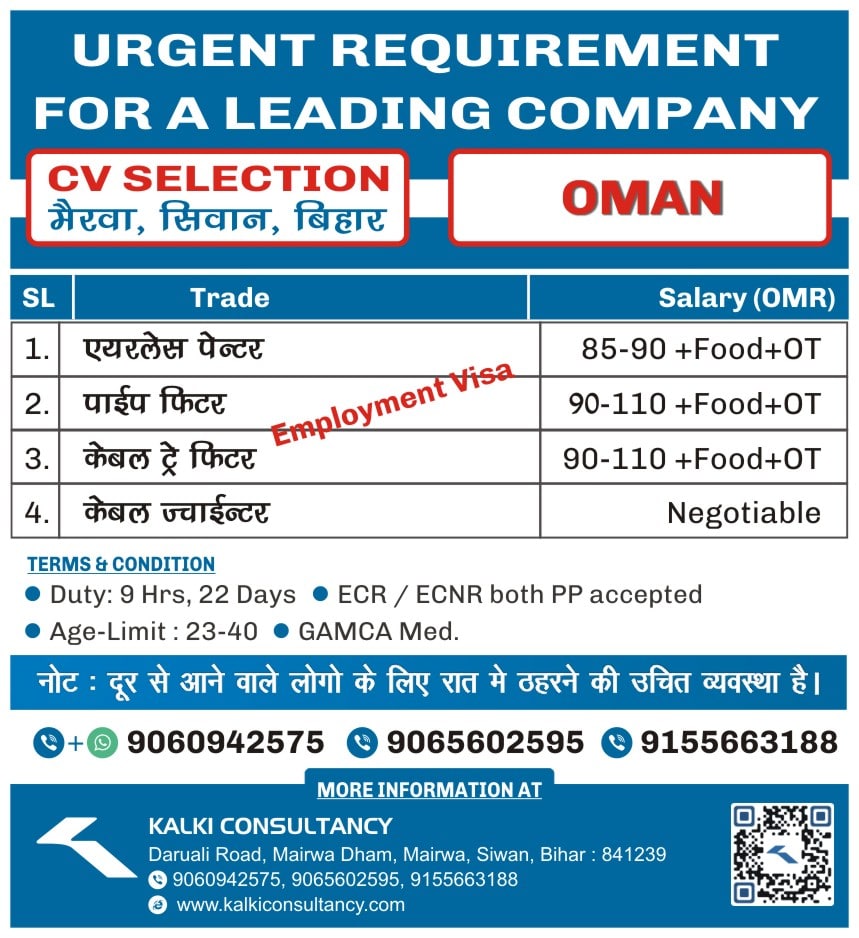 URGENT REQUIREMENT FOR A LEADING COMPANY, OMAN – Posted on : 18-02-2024