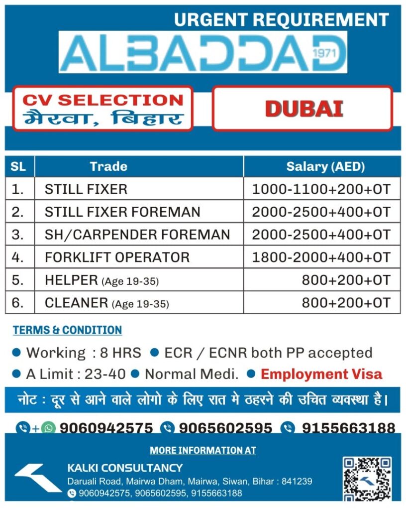 URGENT REQUIREMENT FOR A LEADING COMPANY, DUBAI – Posted on : 20-03-2024