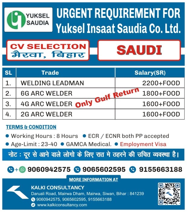 URGENT REQUIREMENT FOR A LEADING COMPANY, SAUDI – Posted on : 25-05-2024