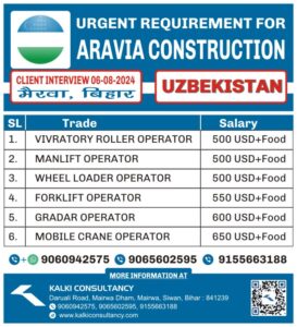 URGENT REQUIREMENT FOR A LEADING COMPANY, UZBEKISTAN – Posted on : 01-07-2024