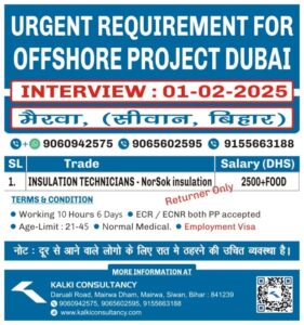 URGENT REQUIREMENT FOR A LEADING COMPANY, DUBAI – Posted on : 30-01-2025