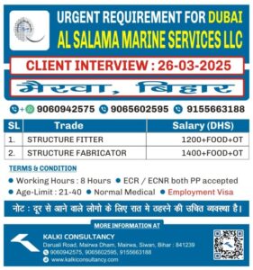 URGENT REQUIREMENT FOR A LEADING COMPANY, DUBAI – Posted on : 25-03-2025