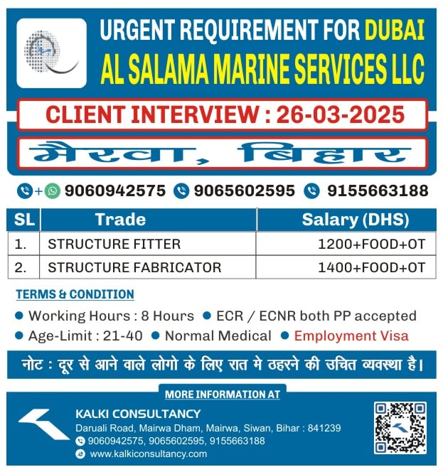 URGENT REQUIREMENT FOR A LEADING COMPANY, DUBAI – Posted on : 25-03-2025