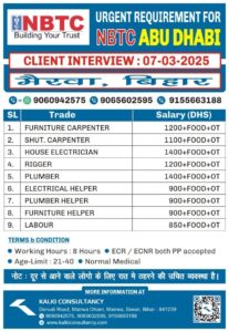 URGENT REQUIREMENT FOR A LEADING COMPANY, ABU DHABI – Posted on : 04-03-2025