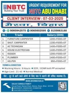 URGENT REQUIREMENT FOR A LEADING COMPANY, ABU DHABI – Posted on : 05-03-2025