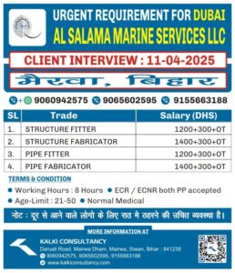 URGENT REQUIREMENT FOR A LEADING COMPANY, DUBAI – Posted on : 10-04-2025