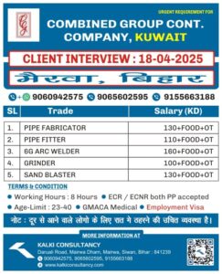 URGENT REQUIREMENT FOR A LEADING COMPANY, KUWAIT – Posted on : 16-04-2025