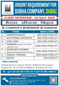 URGENT REQUIREMENT FOR A LEADING COMPANY, DUBAI – Posted on : 21-04-2025
