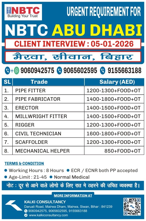 URGENT REQUIREMENT FOR A LEADING COMPANY, ABU DHABI – Posted on : 02-01-2026